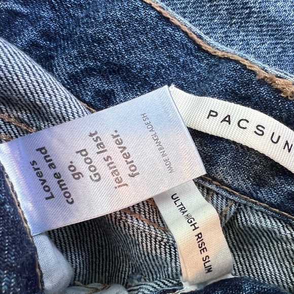 PacSun Eco Medium Blue Distressed Ultra High Waisted Slim Fit Jeans Denim New - Picture 6 of 6